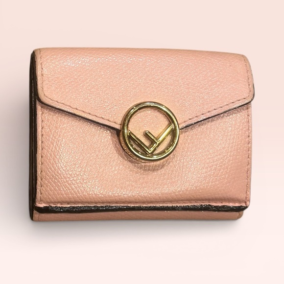 Fendi Handbags - Fendi Compact Leather Wallet Blush Pink Gold Tone Logo Snap Closure